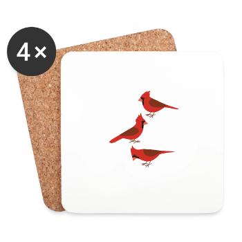 Drôles d’oiseaux Cardinal rouge - Dessous de verre (lot de 4) - blanc - Devant