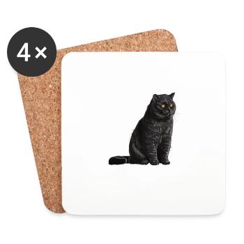 Sitting Black British Shorthair Cat - Coasters (set of 4) - white - Front