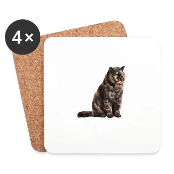 Sitting Tortoiseshell British Shorthair Cat - Coasters (set of 4) - white - Front