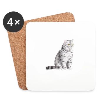 Sitting Spotted British Shorthair Cat - Coasters (set of 4) - white - Front