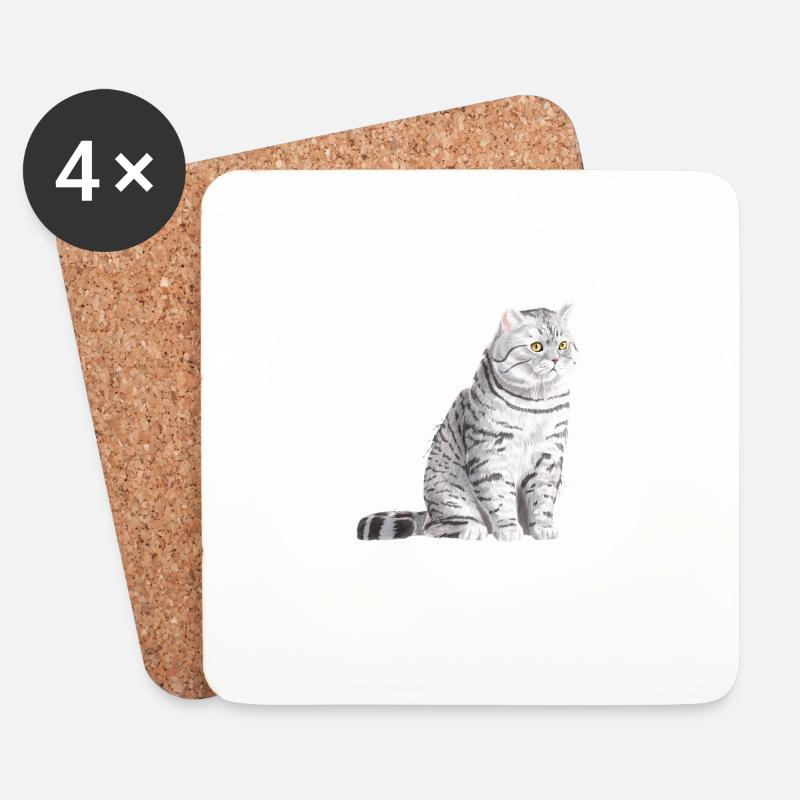 Sitzende Spotted Britisch Kurzhaar Katze - Untersetzer (4er-Set) - Weiß