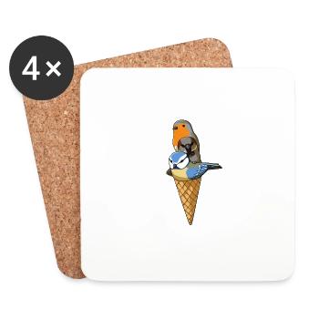 Funny Birds Ice Cream Robin, Blue Tit and House - Coasters (set of 4) - white - Front