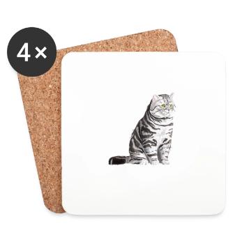 Sitting Tabby British Shorthair Cat - Coasters (set of 4) - white - Front