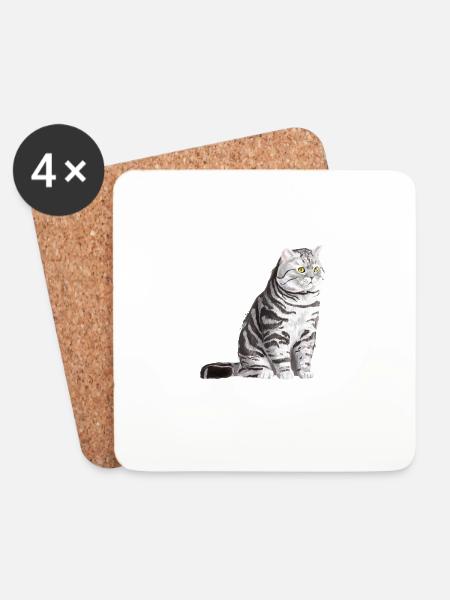 Sitzende Tabby Britisch Kurzhaar Katze - Untersetzer (4er-Set) - Weiß