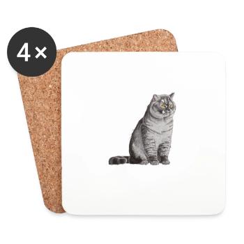 Sitting Smoke British Shorthair Cat - Coasters (set of 4) - white - Front