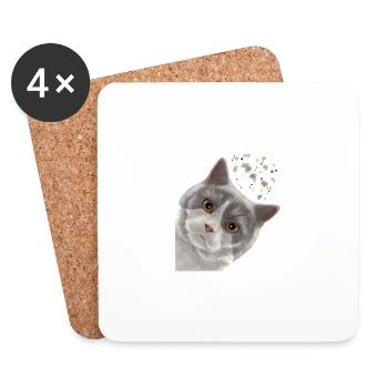 Curieux chat bicolore British Shorthair - Dessous de verre (lot de 4) - blanc - Devant