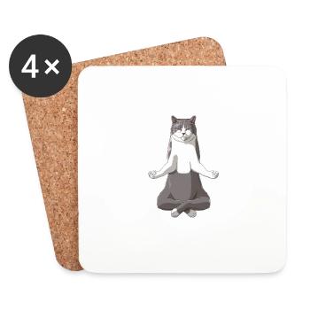 Drôle de yoga bicolore British Shorthair Cat - Dessous de verre (lot de 4) - blanc - Devant
