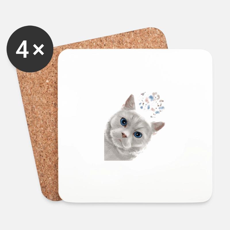 Funny Curious White British Shorthair Cat - Coasters (set of 4) - white