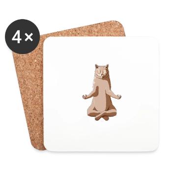 Drôle de yoga Crème British Shorthair Cat - Dessous de verre (lot de 4) - blanc - Devant
