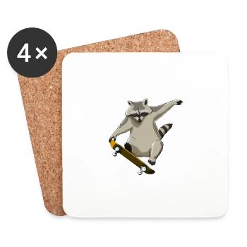 Drôle de skateboard Raccoon Skater - Dessous de verre (lot de 4) - blanc - Devant