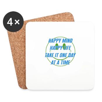 Chemise Positivity, Happy Mind Happy Life Tee, - Dessous de verre (lot de 4) - blanc - Devant