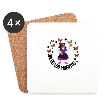 Dia De Los Muertos Hemd, Mädchen Zuckerskelett - Untersetzer (4er-Set) - Weiß - Vorne