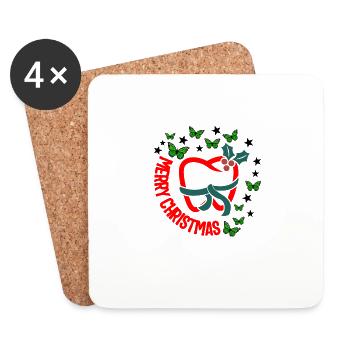 Merry Christmas Shirt, Dentist Tooth Cherry Gift - Coasters (set of 4) - white - Front