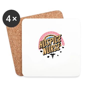Hospice Shirt, Hospice Nurse Leopard Rainbow Tee, - Coasters (set of 4) - white - Front