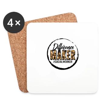 Social Worker Shirt, Difference Maker Leopard - Coasters (set of 4) - white - Front