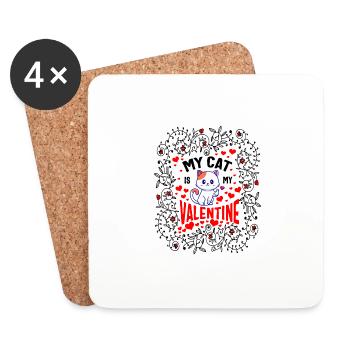 Chemise de Saint-Valentin, mon chat est mon chat de Saint-Valentin - Dessous de verre (lot de 4) - blanc - Devant