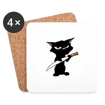 Cat With Knife - Coasters (set of 4) - white - Front