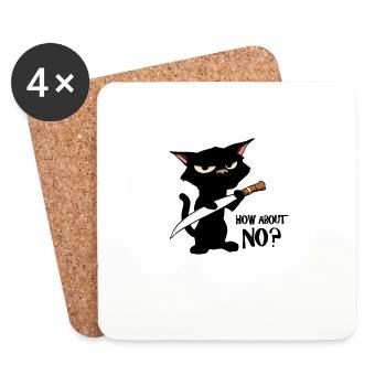 Cat With Knife – How About No - Coasters (set of 4) - white - Front