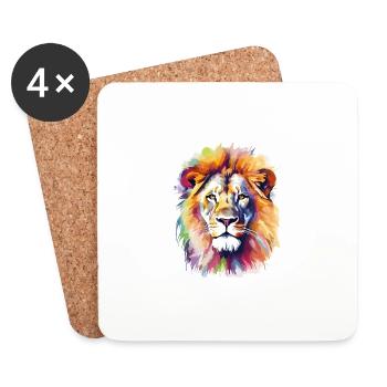 Lion Lion Head Predator Colorful Splash Art - Dessous de verre (lot de 4) - blanc - Devant