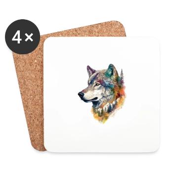 Wolf Wolf's Head Nature Wilderness Forest Trees Art - Coasters (set of 4) - white - Front
