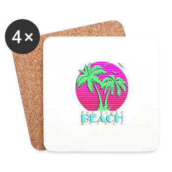 Mangez le sommeil répétition de la plage - Dessous de verre (lot de 4) - blanc - Devant