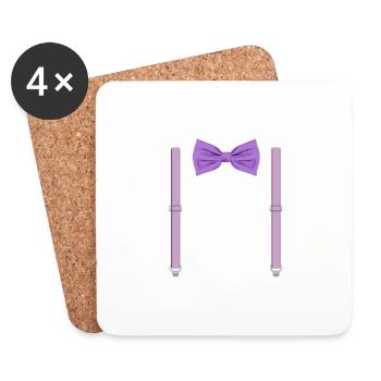 Funny Purple Bow Tie with Suspenders Perfect - Coasters (set of 4) - white - Front