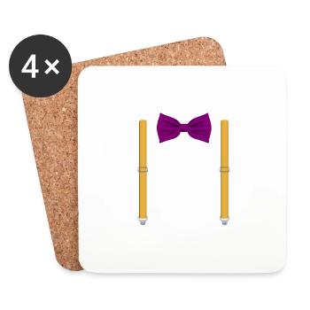 Funny Purple Bow Tie with Orange Suspenders - Coasters (set of 4) - white - Front