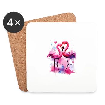 Flamingo Liebe Paar Pärchen Romantisch Herz I Love - Untersetzer (4er-Set) - Weiß - Vorne