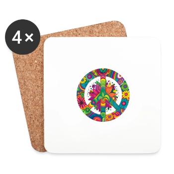 Peace Sign World Lovers Flowers Hippie Art Soul - Coasters (set of 4) - white - Front