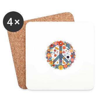 Peace Sign World Lover Fleurs Hippie Groovy - Dessous de verre (lot de 4) - blanc - Devant