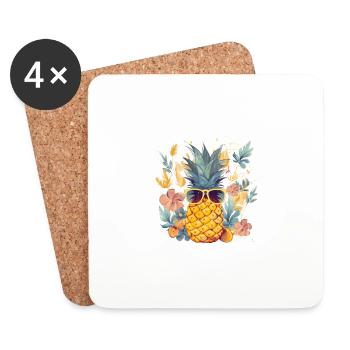 Pineapple Sunglasses Beach Hawaiian Holidays - Dessous de verre (lot de 4) - blanc - Devant