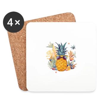 Pineapple Sunglasses Beach Hawaiian Holidays - Dessous de verre (lot de 4) - blanc - Devant