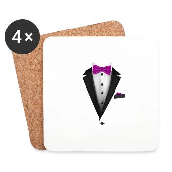 Smoking mit roter Fliege für Hochzeiten und besondere - Untersetzer (4er-Set) - Weiß - Vorne