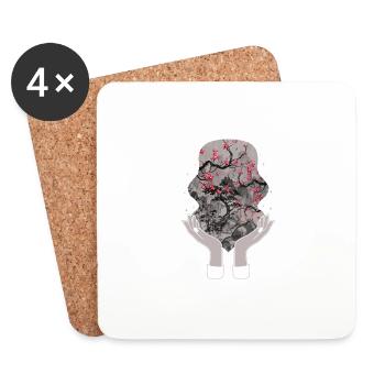Cherry Blossom Shirt, Sakura Woodblock Kawaii - Coasters (set of 4) - white - Front
