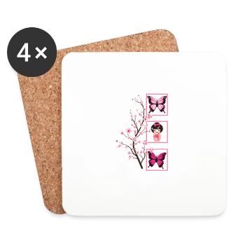 Cherry Blossom Shirt, Sakura Kawaii Japanese Doll - Coasters (set of 4) - white - Front