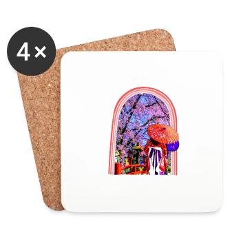 Cherry Blossom Shirt, Japanese Woodblock Art - Coasters (set of 4) - white - Front