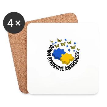 World Down Syndrome Day Shirt, Puzzle Pieces Down - Coasters (set of 4) - white - Front