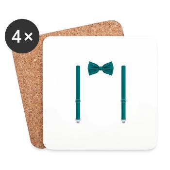 Funny Esmerald Green Bow Tie with Suspenders - Coasters (set of 4) - white - Front