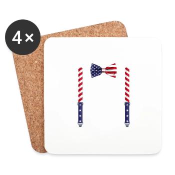 Lustige USA Flagge Fliege mit Hosenträgern Perfekt - Untersetzer (4er-Set) - Weiß - Vorne