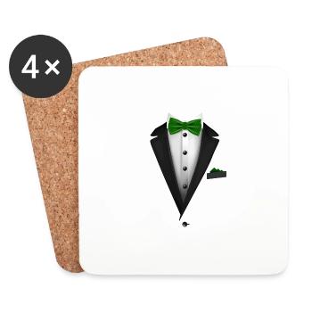 Smoking mit grüner Fliege für Hochzeiten und - Untersetzer (4er-Set) - Weiß - Vorne