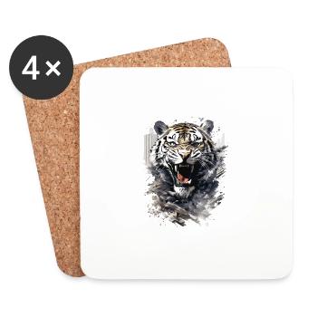 Tigre, Tête De Tigre, Gros Chat, Prédateur, Fort, Puissance - Dessous de verre (lot de 4) - blanc - Devant