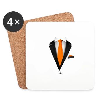 Smoking avec une cravate orange pour les mariages et spéciaux - Dessous de verre (lot de 4) - blanc - Devant