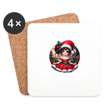 Père Noël fille Illustration Noël drôle - Dessous de verre (lot de 4) - blanc - Devant