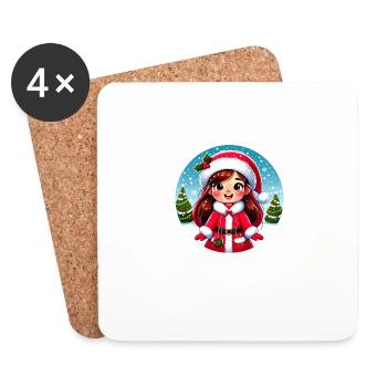 Père Noël fille Illustration Noël drôle - Dessous de verre (lot de 4) - blanc - Devant
