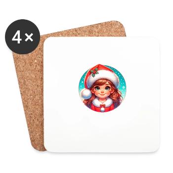 Père Noël fille Illustration Noël drôle - Dessous de verre (lot de 4) - blanc - Devant