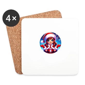 Père Noël fille Illustration Noël drôle - Dessous de verre (lot de 4) - blanc - Devant