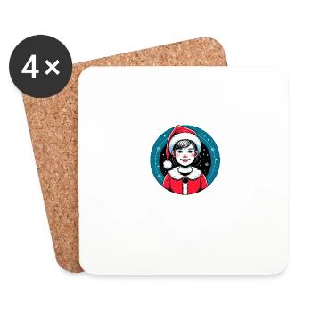 Père Noël fille Illustration Noël drôle - Dessous de verre (lot de 4) - blanc - Devant