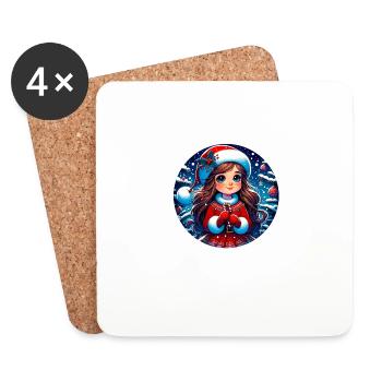 Père Noël fille Illustration Noël drôle - Dessous de verre (lot de 4) - blanc - Devant