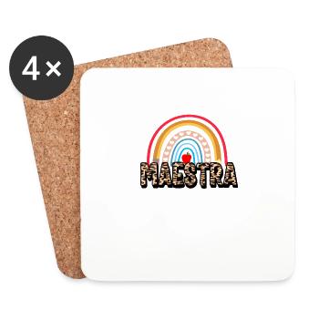 Lehrer-Shirt, Maestra Regenbogen-T-Shirt, stolzes Spanisch - Untersetzer (4er-Set) - Weiß - Vorne