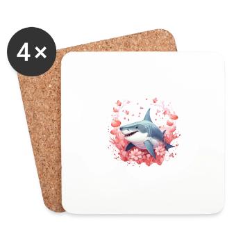 Shark Love Bubbles Valentinstag Unterwasser - Untersetzer (4er-Set) - Weiß - Vorne